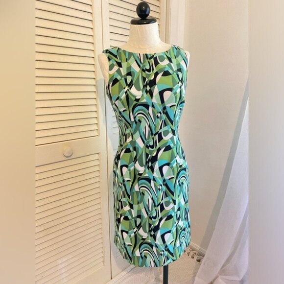 Connected Apparel Dresses & Skirts - Connected Apparel Sleeveless Geometric Print Midi-Dress Polyester-Spandex Size 8